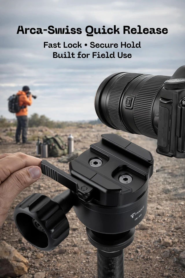 Alt view image 7 of 10 - FANAUE IN-40T Tripod Ball Head, Quick Locking Low Profile 40mm Ball Head Compatible with Arca Swiss/RRS, 3/8" Thread Mount Ballhead with Quick Release Plate for Monopod, DSLR, Max Load 44lbs /20kg