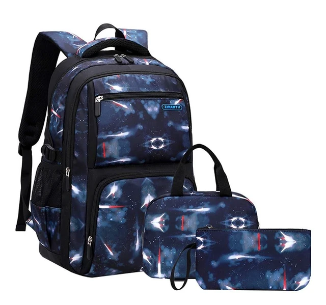 Alt view image 6 of 10 - JiaYou Space Pattern Galaxy Backpack Boys Primary Junior Middle School Daypack Men High Middle School Laptop Bag(Space-Dark Blue,3Pcs Backpack Set)