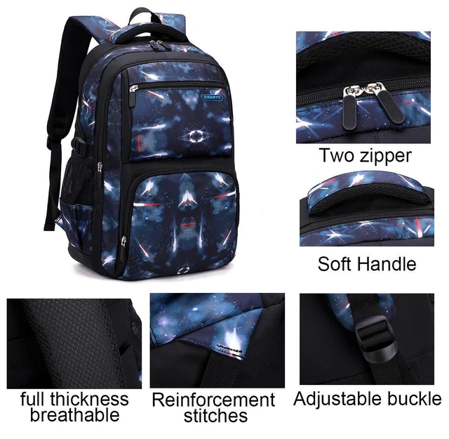 Alt view image 9 of 10 - JiaYou Space Pattern Galaxy Backpack Boys Primary Junior Middle School Daypack Men High Middle School Laptop Bag(Space-Dark Blue,3Pcs Backpack Set)