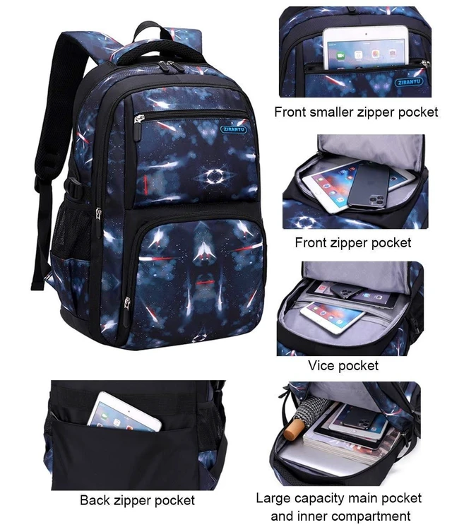 Alt view image 10 of 10 - JiaYou Space Pattern Galaxy Backpack Boys Primary Junior Middle School Daypack Men High Middle School Laptop Bag(Space-Dark Blue,3Pcs Backpack Set)