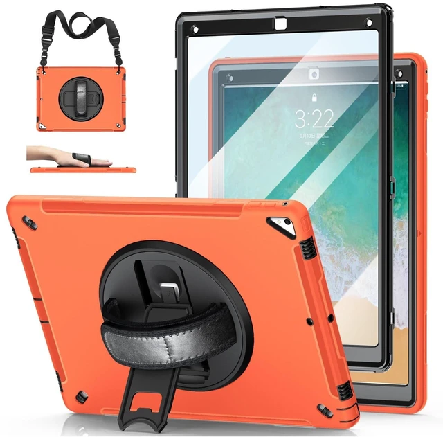 Alt view image 6 of 10 - Case for iPad Pro 12.9 2nd Generation 2017 & 2015 1st Generation, Heavy Duty Rugged Shockproof Protective Cover w/ 360 Rotatable Stand + Handle Hand & Shoulder Strap + Pencil Holder-Orange