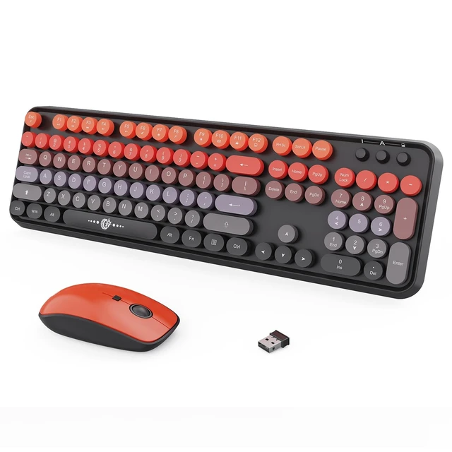 Alt view image 6 of 10 - FOPETT Wireless Keyboard and Mouse Combo, 104 Keys Full-Sized 2.4 GHz Round Keycap Colorful Keyboards, USB Receiver Plug and Play, for Windows, Mac, PC, Laptop, Desktop (GradientOrange)