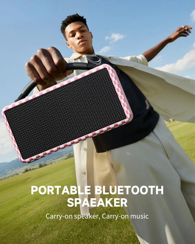 Alt view image 8 of 10 - DINDIN Portable Bluetooth Speaker 80W (Peak), 20H Playtime, Wireless Big Wood Boombox with Deep Bass, Subwoofer, TWS, Large, Loud Speaker for Party, Outdoor, Backyard, Beach, Home,GiftPink+White