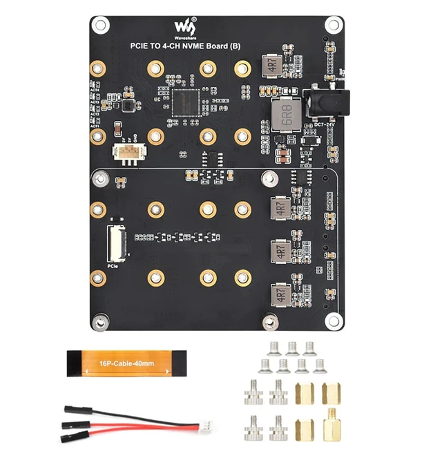 Alt view image 6 of 10 - PCIe to 4-Ch NVMe M.2 Adapter Board for Raspberry Pi 5 ^^ 4-Ch SSD Expansion ^^ Boot Support ^^ 7V-24V Power Input ^^ LED Indicators