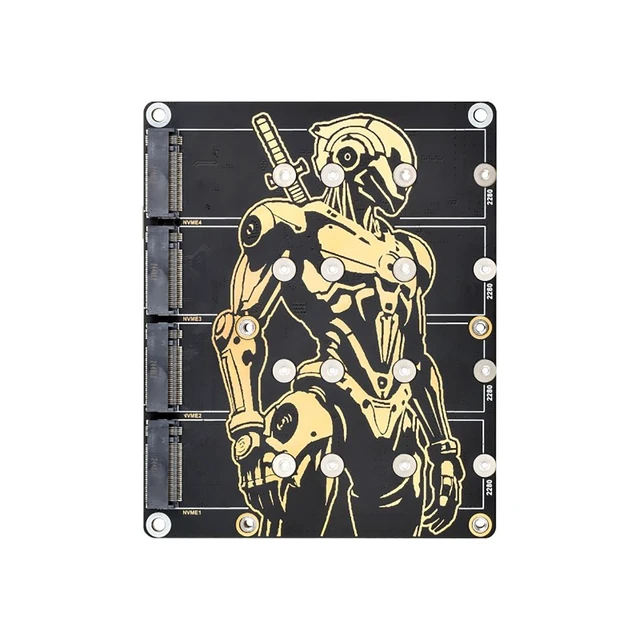 Alt view image 8 of 10 - PCIe to 4-Ch NVMe M.2 Adapter Board for Raspberry Pi 5 ^^ 4-Ch SSD Expansion ^^ Boot Support ^^ 7V-24V Power Input ^^ LED Indicators