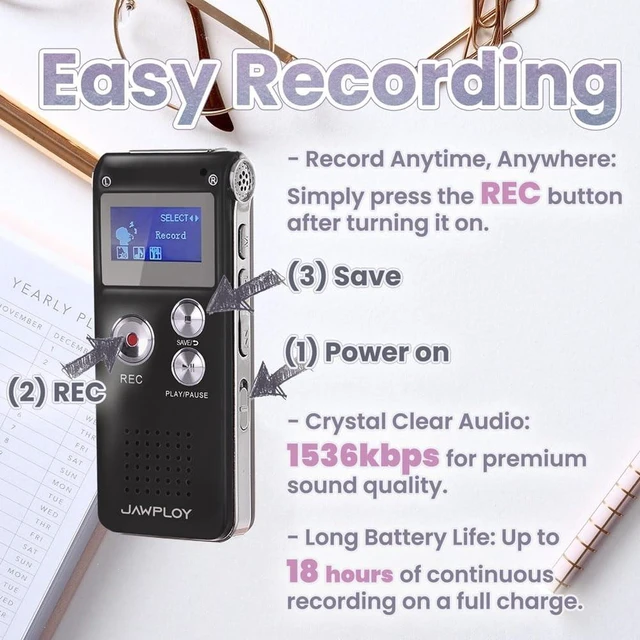 Alt view image 8 of 10 - 64GB Digital Voice Recorder for Lectures Meetings Voice Activated Recording Device with Playback, Portable Audio Recorder Small Tape Recorder Dictaphone, Interviews, USB, MP3, Password