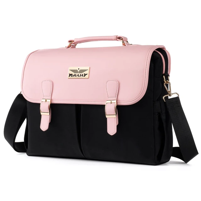 Alt view image 6 of 10 - YORAMY 15.6 Laptop Bag for Women Black Work Tote with Rose Gold Accents Professional Office Briefcase Purse with 17 Pockets Stylish Business Shoulder Bag