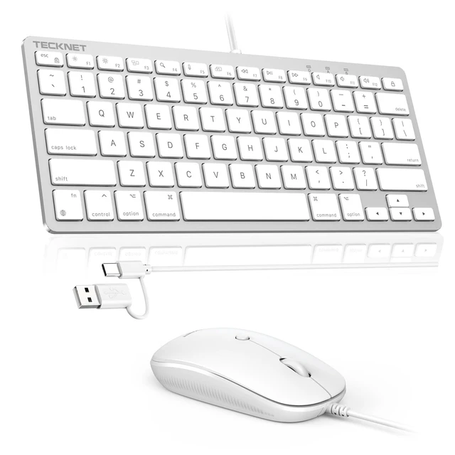 Alt view image 6 of 10 - TECKNET USB Wired Keyboard and Mouse Compatible with Mac, Dual Interface(Type-C and USB A), Ergonomic Slim Keyboard Set for PC/Laptop, Compatible with MacBook, iMac, Mac mini/Pro, White