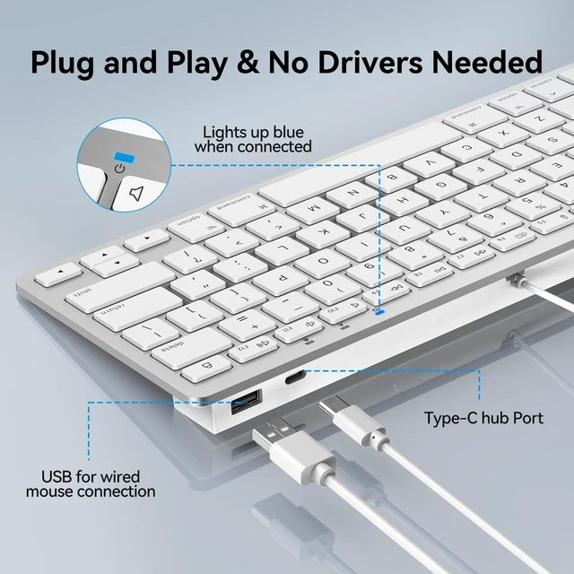 Alt view image 8 of 10 - TECKNET USB Wired Keyboard and Mouse Compatible with Mac, Dual Interface(Type-C and USB A), Ergonomic Slim Keyboard Set for PC/Laptop, Compatible with MacBook, iMac, Mac mini/Pro, White