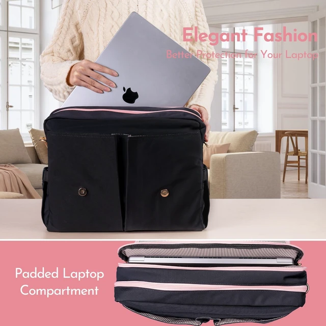 Alt view image 10 of 10 - YORAMY 15.6 Laptop Bag for Women Black Work Tote with Rose Gold Accents Professional Office Briefcase Purse with 17 Pockets Stylish Business Shoulder Bag