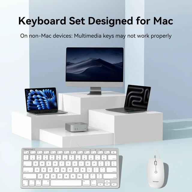Alt view image 10 of 10 - TECKNET USB Wired Keyboard and Mouse Compatible with Mac, Dual Interface(Type-C and USB A), Ergonomic Slim Keyboard Set for PC/Laptop, Compatible with MacBook, iMac, Mac mini/Pro, White