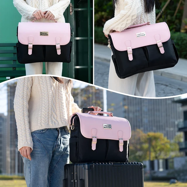 Alt view image 9 of 10 - YORAMY 15.6 Laptop Bag for Women Black Work Tote with Rose Gold Accents Professional Office Briefcase Purse with 17 Pockets Stylish Business Shoulder Bag
