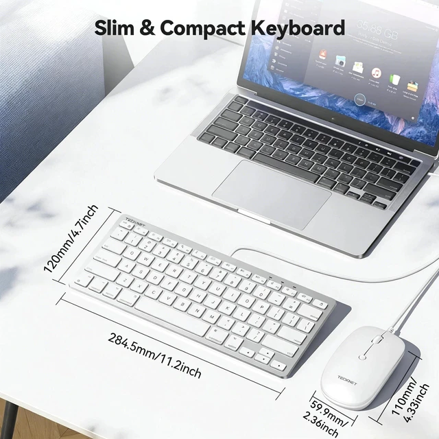Alt view image 9 of 10 - TECKNET USB Wired Keyboard and Mouse Compatible with Mac, Dual Interface(Type-C and USB A), Ergonomic Slim Keyboard Set for PC/Laptop, Compatible with MacBook, iMac, Mac mini/Pro, White