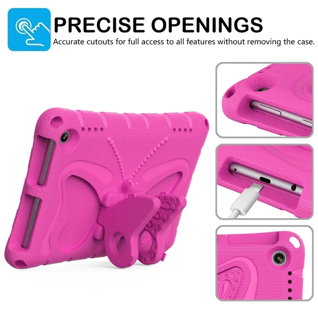 Alt view image 8 of 10 - YGTRLKP For Kindle Fire HD8 (2020/2022) kids girl Tablet Case Butterfly Wings Kickstand EVA Material Light Weight Shockproof Rugged Heavy Duty Kids Case for Kindle Fire HD8 Plus (2020/2022) (Rose red)