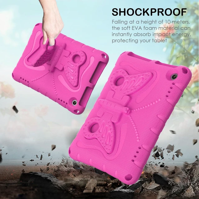 Alt view image 10 of 10 - YGTRLKP For Kindle Fire HD8 (2020/2022) kids girl Tablet Case Butterfly Wings Kickstand EVA Material Light Weight Shockproof Rugged Heavy Duty Kids Case for Kindle Fire HD8 Plus (2020/2022) (Rose red)