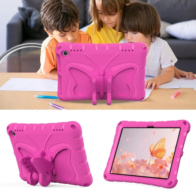Alt view image 7 of 10 - YGTRLKP For Kindle Fire HD8 (2020/2022) kids girl Tablet Case Butterfly Wings Kickstand EVA Material Light Weight Shockproof Rugged Heavy Duty Kids Case for Kindle Fire HD8 Plus (2020/2022) (Rose red)