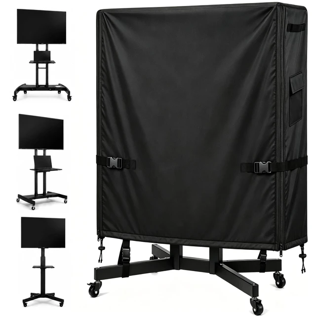 Alt view image 6 of 10 - Outdoor TV Cart Cover, 55L 15.7W 57H, Fits Most 5560 Inch Rolling TV Stands, Heavy Duty Waterproof Oxford Cover with Dual Waterproof Zippers, 4 Windproof Buckle Straps & Drawstring