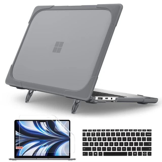 Alt view image 6 of 10 - Batianda Heavy Duty Case for 13.5" Microsoft Surface Laptop 5 4/3 with Metal Palm Rest,Shockproof Protective Cover with Fold Kickstand for Enhanced Durability & Keyboard Cover Screen Protector, Gray