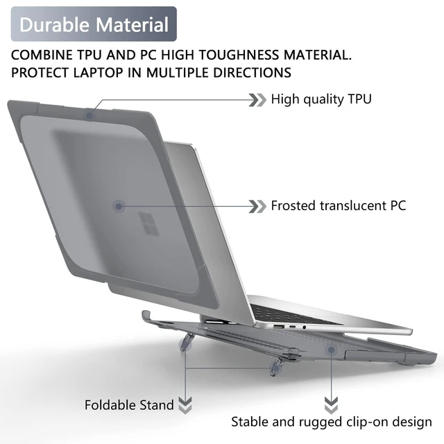 Alt view image 8 of 10 - Batianda Heavy Duty Case for 13.5" Microsoft Surface Laptop 5 4/3 with Metal Palm Rest,Shockproof Protective Cover with Fold Kickstand for Enhanced Durability & Keyboard Cover Screen Protector, Gray
