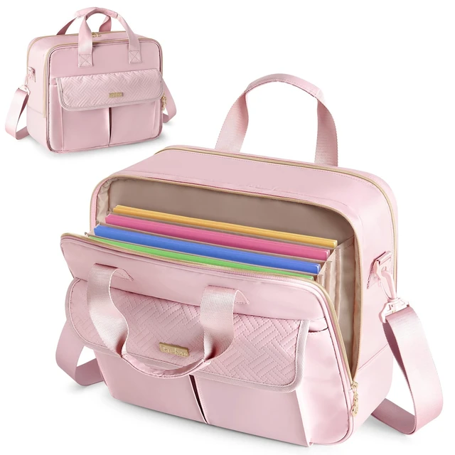 Alt view image 6 of 10 - Prokva Teacher Bag with Accordion File Organizer, 15.6 Inch Laptop Briefcase for Women, Teacher, Tutor, Nurse and Processionals, Pink