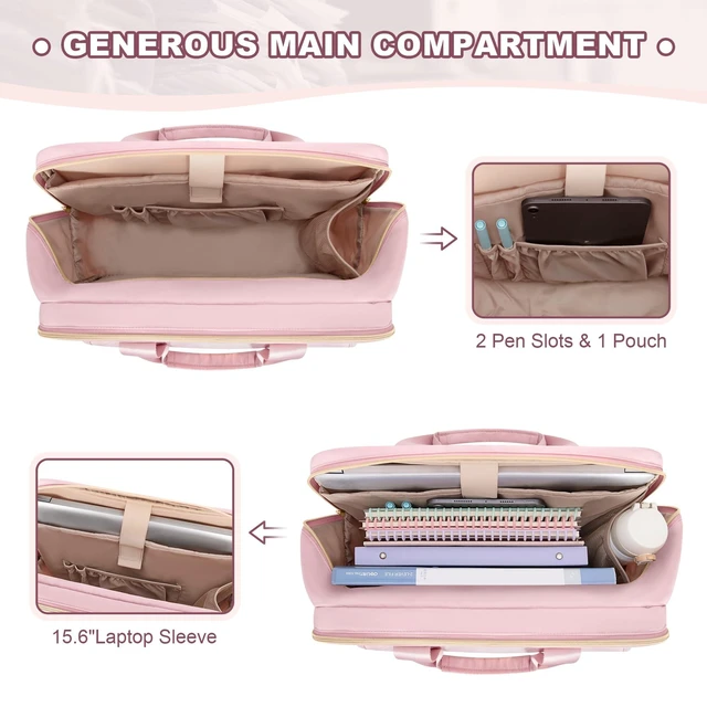 Alt view image 10 of 10 - Prokva Teacher Bag with Accordion File Organizer, 15.6 Inch Laptop Briefcase for Women, Teacher, Tutor, Nurse and Processionals, Pink