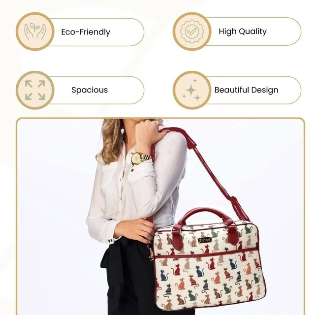 Alt view image 7 of 10 - Signare Tapestry Laptop bag Computer Messenger bag Briefcase for Women with Cheeky Cat Design (CPU-CHEKY)