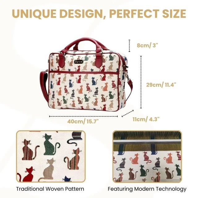 Alt view image 9 of 10 - Signare Tapestry Laptop bag Computer Messenger bag Briefcase for Women with Cheeky Cat Design (CPU-CHEKY)