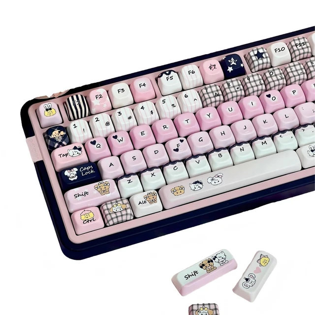 Alt view image 6 of 10 - ZERRIOY Black & Pink Cute Kitty Themed PBT Keycaps 145 Keys - Five-Sided Dye-Sublimation FOA Profile Custom keycap Set fit for Gateron Cherry MX Swithes Mechanical Keyboards