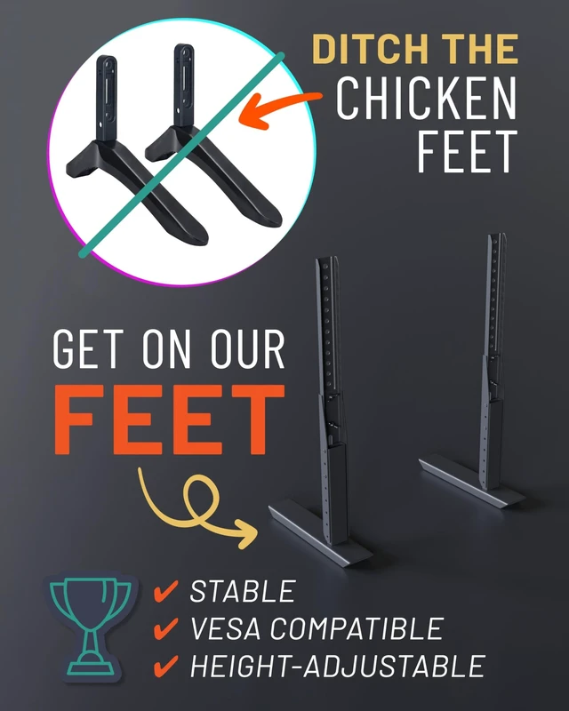 Alt view image 7 of 10 - ECHOGEAR Universal TV Stand - Fits 49 to 77 TVs up to 100lbs - Adjustable Height & Wobble-Free Design - Flat Base Compatible with Soundbars