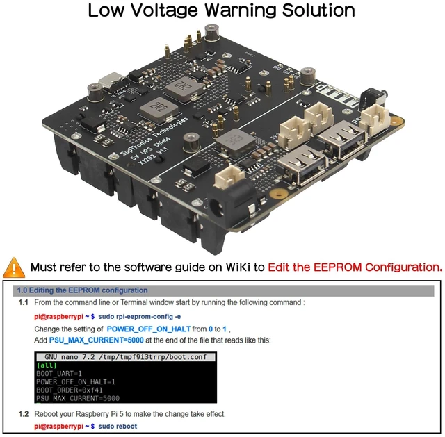 Alt view image 7 of 10 - Geekworm X1202 4-Cell 5V UPS Shiled for Raspberry Pi 5^^ Max 5.1V 5A Output^^Wide 6-18V Input^^Auto Power On^^Safe Shutdown^^Power Loss Detection