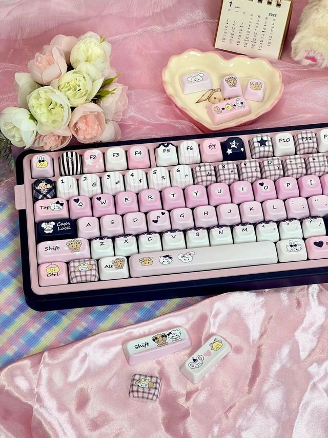 Alt view image 8 of 10 - ZERRIOY Black & Pink Cute Kitty Themed PBT Keycaps 145 Keys - Five-Sided Dye-Sublimation FOA Profile Custom keycap Set fit for Gateron Cherry MX Swithes Mechanical Keyboards