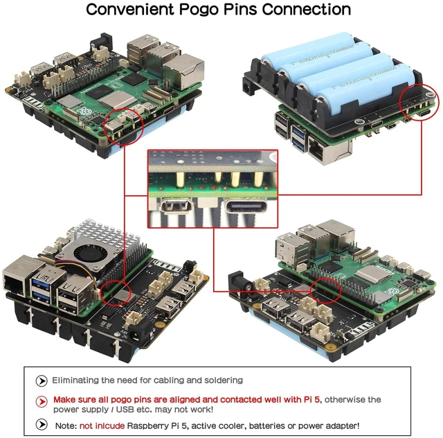 Alt view image 10 of 10 - Geekworm X1202 4-Cell 5V UPS Shiled for Raspberry Pi 5^^ Max 5.1V 5A Output^^Wide 6-18V Input^^Auto Power On^^Safe Shutdown^^Power Loss Detection