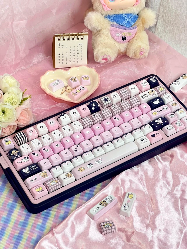 Alt view image 9 of 10 - ZERRIOY Black & Pink Cute Kitty Themed PBT Keycaps 145 Keys - Five-Sided Dye-Sublimation FOA Profile Custom keycap Set fit for Gateron Cherry MX Swithes Mechanical Keyboards