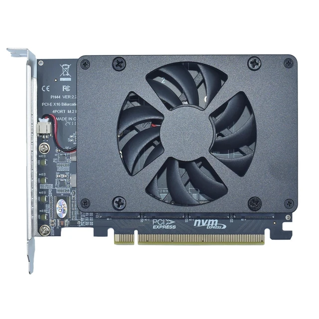 Alt view image 6 of 10 - LetLinkSo M.2 PCIe Adapter x16 Gen4 for 4 Ports M2 SSDs, PCIe M.2 Expansion Card for 4 M.2 2280 2260 2242 2230 NVMe SSDs M Key with Advanced Cooling Ultra Quiet DC Brushless Fan