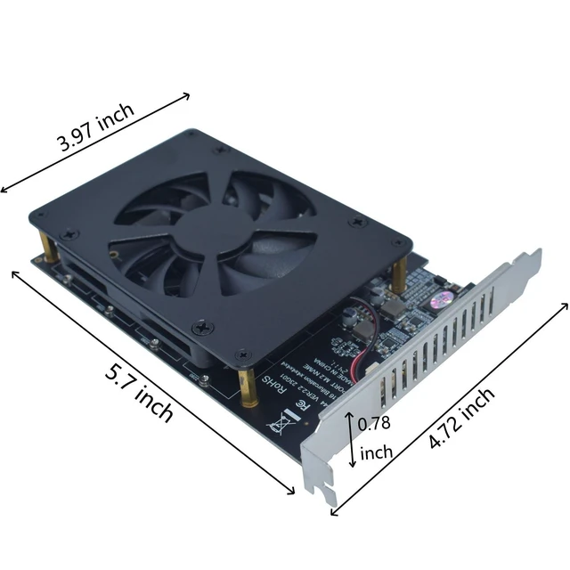 Alt view image 9 of 10 - LetLinkSo M.2 PCIe Adapter x16 Gen4 for 4 Ports M2 SSDs, PCIe M.2 Expansion Card for 4 M.2 2280 2260 2242 2230 NVMe SSDs M Key with Advanced Cooling Ultra Quiet DC Brushless Fan