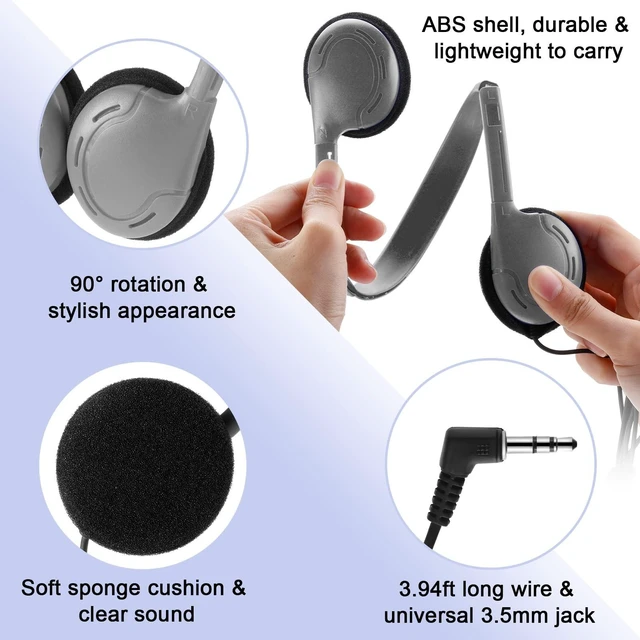 Alt view image 9 of 10 - Yunsailing 30 Pack Bulk Over Ear Headphones Set On Ear Headsets Earphones with Adjustable Headband and 3.5mm Plug for Group Learning, Computer Lab, Library, Online Lesson (Retro Color)