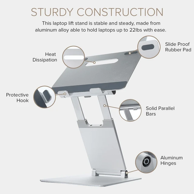Alt view image 8 of 10 - POUT E3 Lift Ergonomic Laptop Stand for Desk, Adjustable Height 2" to 20" Laptop Riser Portable Laptop Stand for Laptop Standing Desk Converter for MacBook 10"-17" Laptops (Blue)
