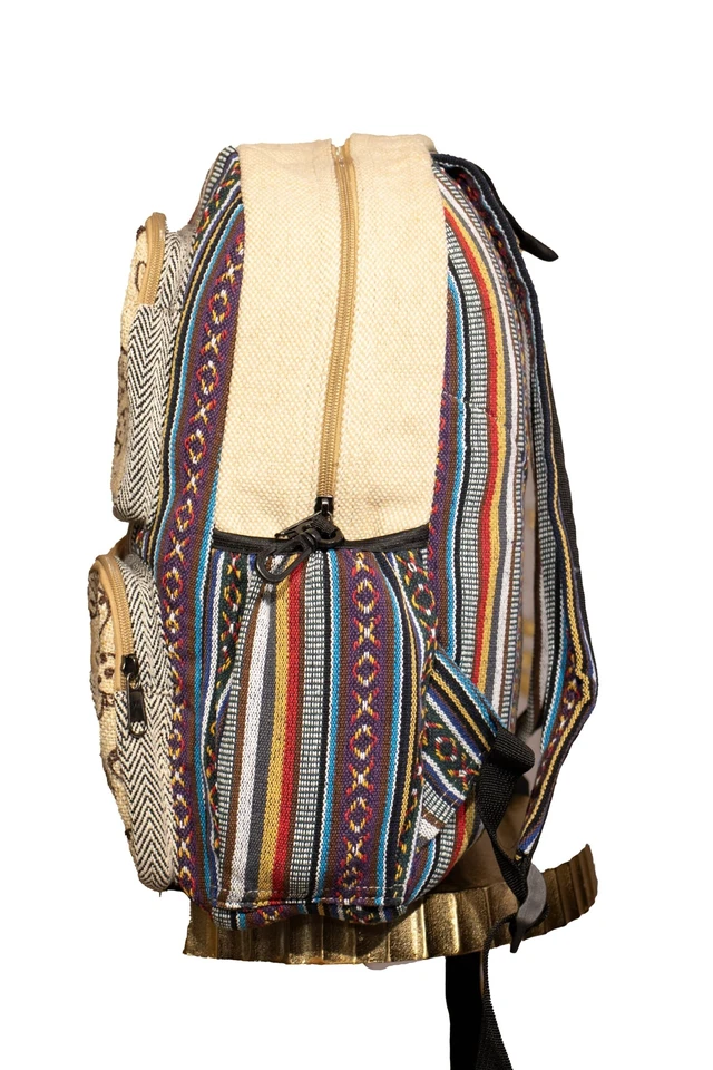Alt view image 7 of 8 - Gurkha Handmade Unique Design Himalayan Hemp Cotton Backpack 17 IN Medium Hippie, Festival, Hiking, Tablet & Laptop Backpack Bag - Handmade In Mt. Everest Country Nepal