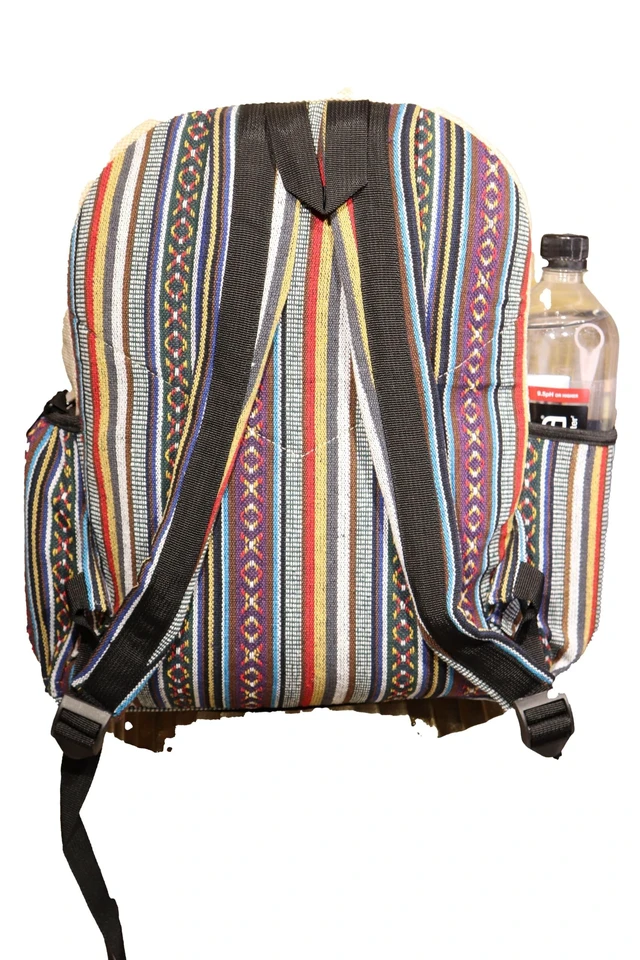 Alt view image 8 of 8 - Gurkha Handmade Unique Design Himalayan Hemp Cotton Backpack 17 IN Medium Hippie, Festival, Hiking, Tablet & Laptop Backpack Bag - Handmade In Mt. Everest Country Nepal