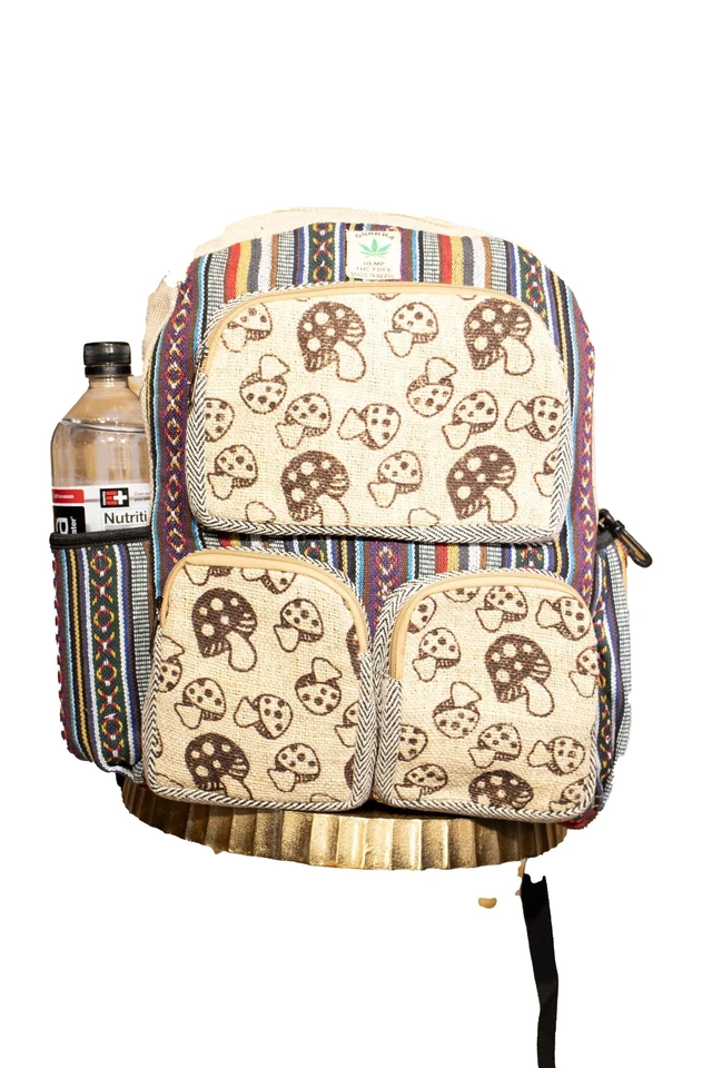 Alt view image 5 of 8 - Gurkha Handmade Unique Design Himalayan Hemp Cotton Backpack 17 IN Medium Hippie, Festival, Hiking, Tablet & Laptop Backpack Bag - Handmade In Mt. Everest Country Nepal