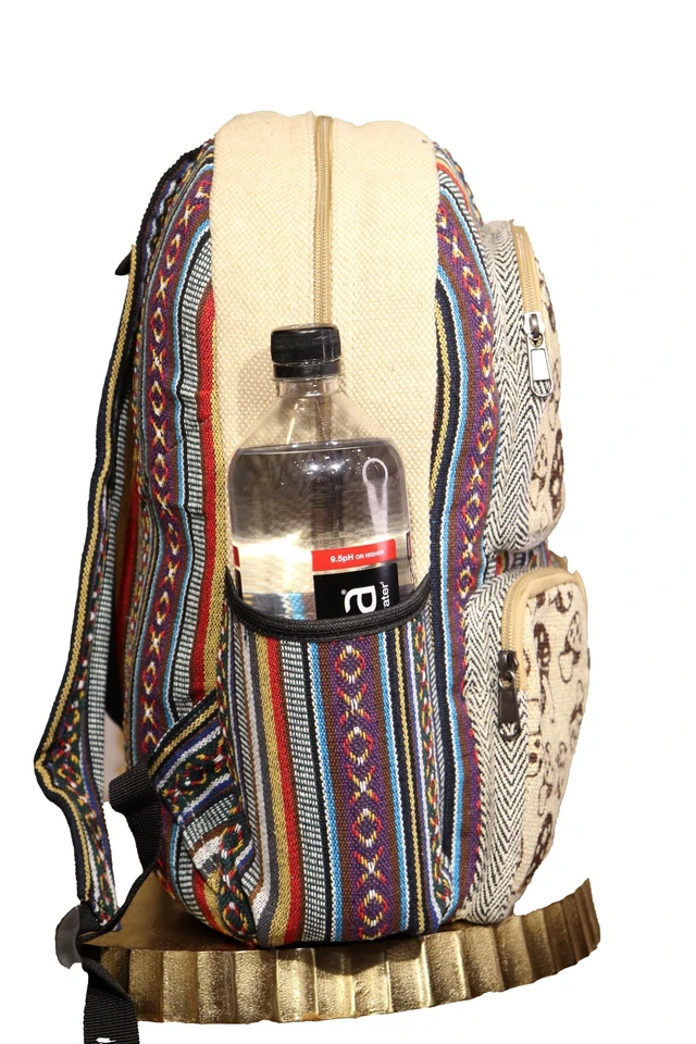 Alt view image 6 of 8 - Gurkha Handmade Unique Design Himalayan Hemp Cotton Backpack 17 IN Medium Hippie, Festival, Hiking, Tablet & Laptop Backpack Bag - Handmade In Mt. Everest Country Nepal