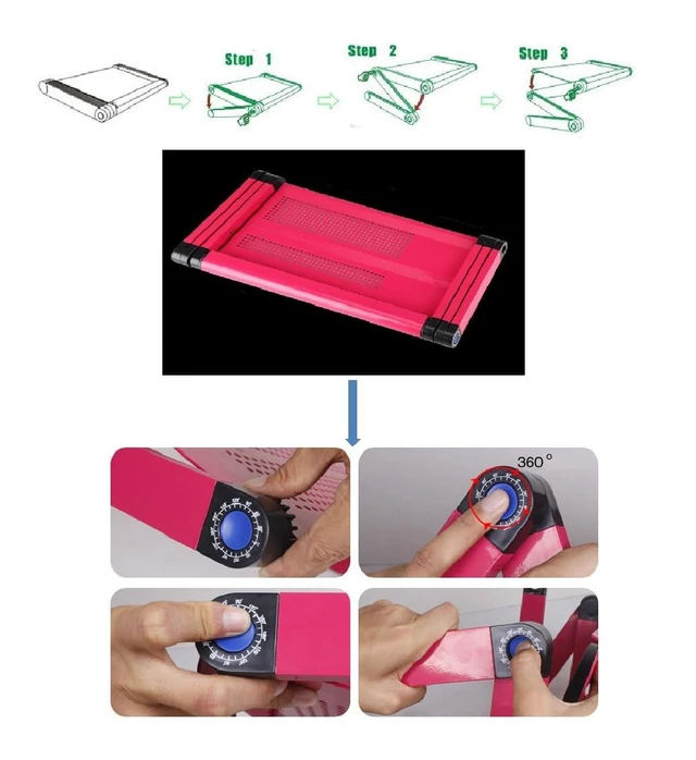 Alt view image 10 of 10 - Zippace Adjustable Laptop Computer Lap Desk Portable Multifunctional Cooling Ergonomic Vented Table TV Bed Tray Stand Mount Holder(480 * 260mm, Pink)