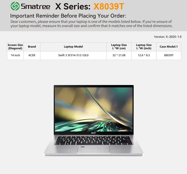Alt view image 7 of 10 - Smatree Hard EVA Protective Sleeve Case Compatible for 14 inch Acer Swift 3 Laptop - SF314-512-53L0, Waterproof Sleeve Bag, Green (X8039TG)