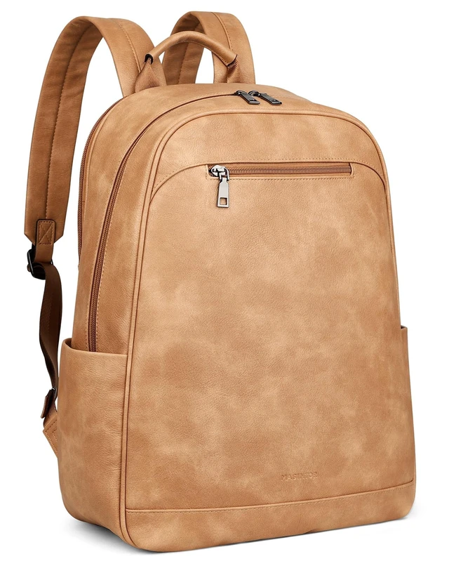 Alt view image 6 of 10 - MASINTOR 15.6 inch Leather Laptop Backpack Purse for Women, Designer Travel and Work Bag with Laptop Compartment Retro Camel