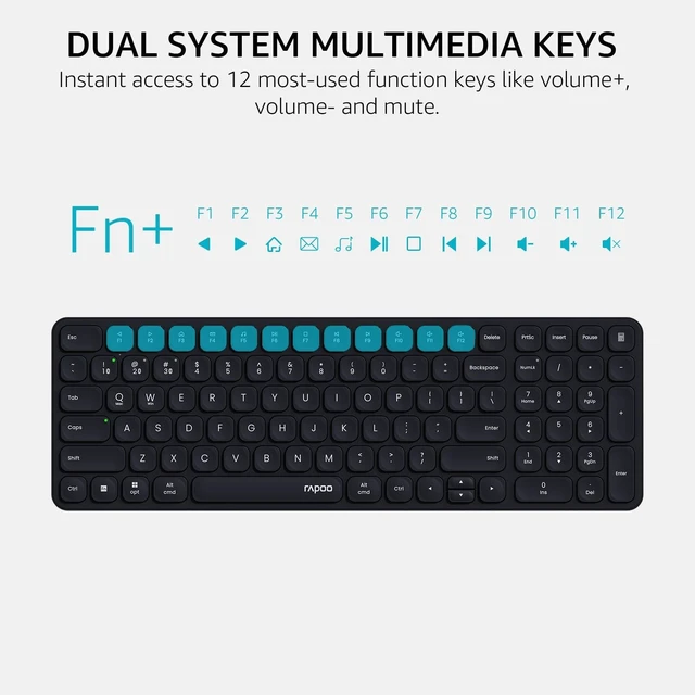 Alt view image 10 of 10 - Rapoo E9310M Wireless Keyboard for Mac/iPad/PC, Multi-Device Bluetooth Keyboard with Number Pad, Low-Profile, Quiet Typing, 99-Key, Battery Powered, Support 4 Devices for Windows, Linux, Chrome