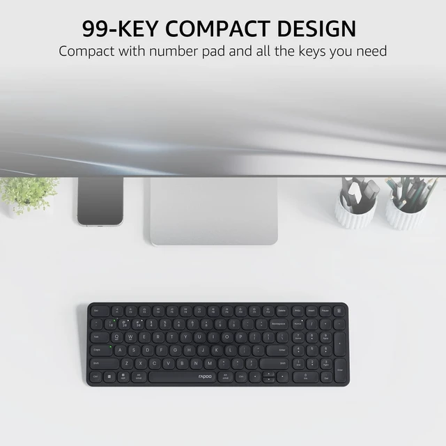 Alt view image 8 of 10 - Rapoo E9310M Wireless Keyboard for Mac/iPad/PC, Multi-Device Bluetooth Keyboard with Number Pad, Low-Profile, Quiet Typing, 99-Key, Battery Powered, Support 4 Devices for Windows, Linux, Chrome