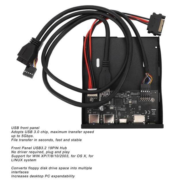 Alt view image 9 of 10 - Front Panel USB 3.0 Hub, 3.5 Inches USB Hub Front Panel 19PIN to C Port with 2xUSB3.0, 1xTYPE C, HD Sound, SD Card/TF Card Reader for OS X, Linux