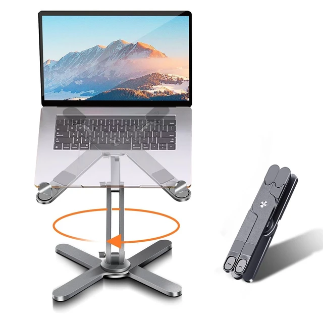 Alt view image 6 of 10 - Moallia Laptop Stand with 360 Rotating Base, Computer Notebook Laptop Riser Metal Holder for Desk Collaborative Work, Fully Foldable for Easy Storage, Fits All MacBook, Laptops up to 16 inches, Grey