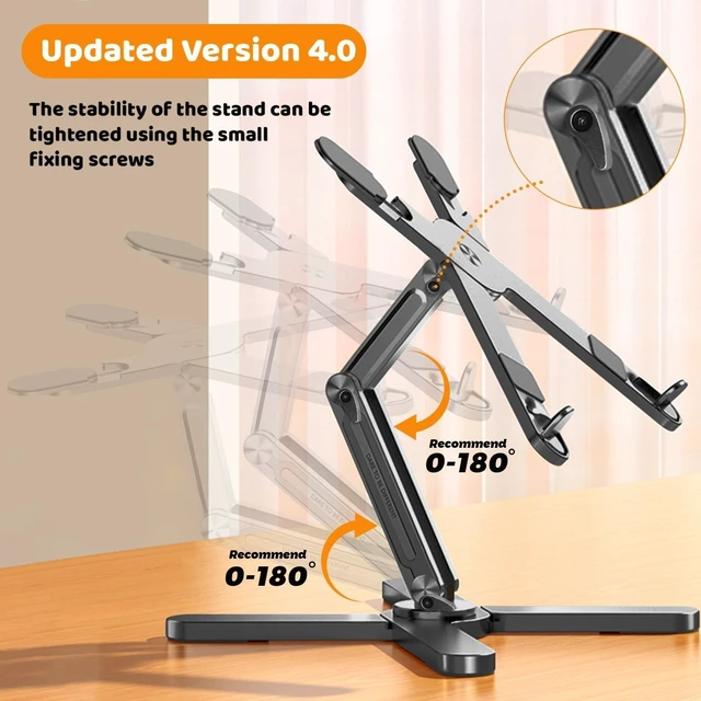 Alt view image 7 of 10 - Moallia Laptop Stand with 360 Rotating Base, Computer Notebook Laptop Riser Metal Holder for Desk Collaborative Work, Fully Foldable for Easy Storage, Fits All MacBook, Laptops up to 16 inches, Grey