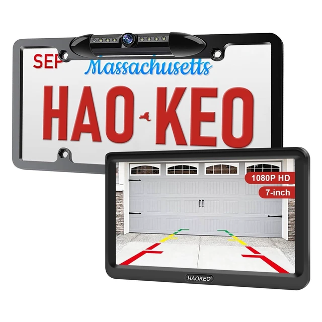 Alt view image 6 of 10 - Backup Camera for Car 7 Inch HD 1080P Front Rear View Monitor kit License Plate Frame Camera with Night Vision, Waterproof DIY Grid Lines for Truck/RV/Tractor/Semi-Trailers/Pickup H9
